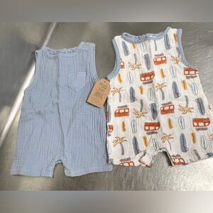 Lot of 2 Chick Pea Beach Theme & Blue One Piece Body Suit Size 0 - 3 months NWT